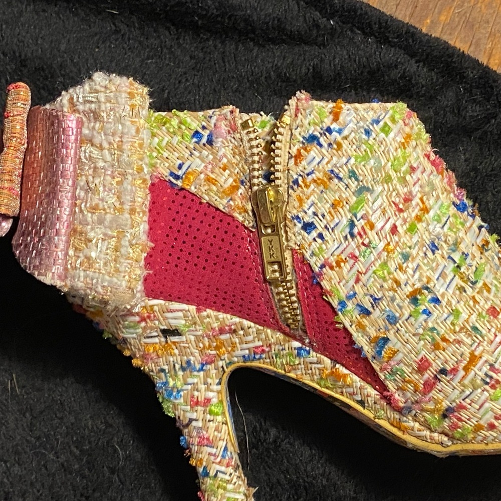 Irregular Choice”Baby Beauty”pink/multi tweed booties,back bow, original box,7.5 - Picture 8 of 11